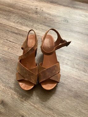 Brown Leather Crisscross Wedge Sandals